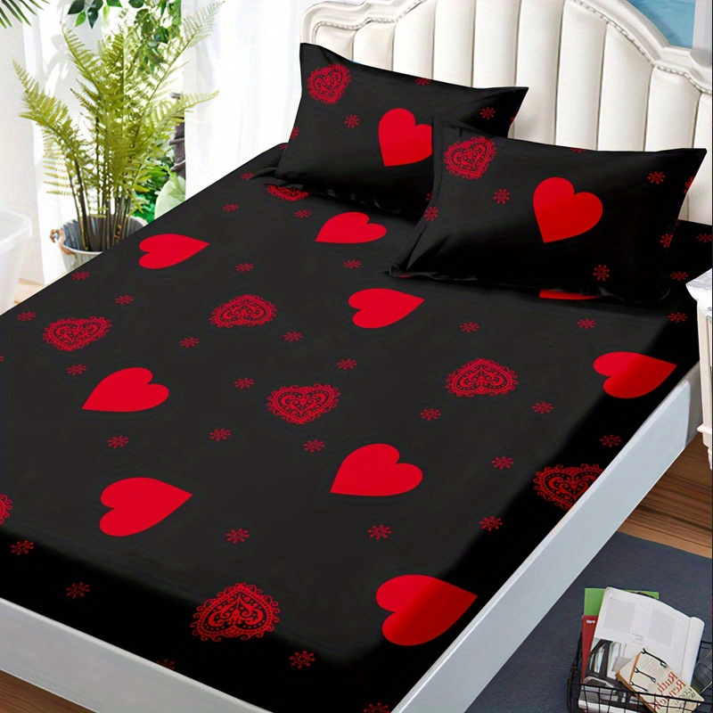 Fitted Sheet (without Pillowcase), Red Heart Print Bedding Sheet
