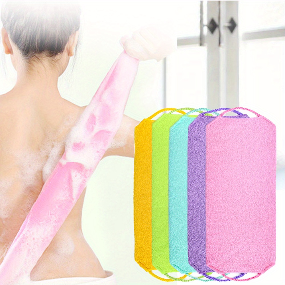 Back Scrubber for Shower Exfoliating Washcloth Back Cloth Body Extended  Length Scrubber Towel Nylon Exfoliating Stretchable Pull Strap Wash Cloth  for Bath Body Scrub Washcloth 2 Pack (Pink Purple)