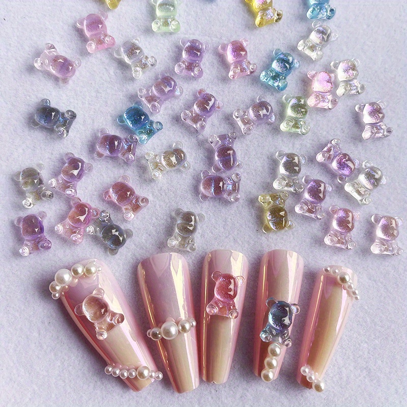 100pcs Bear Nail Beads Gummy 3d Bear Nail Decorations Resin Cute Nail  Charms For Women Girls Nail Accessories