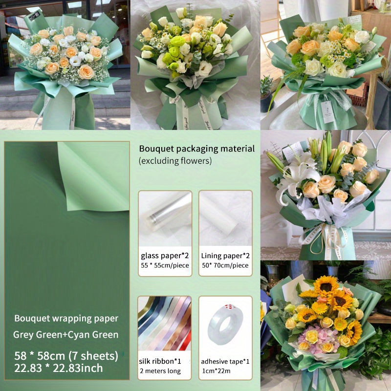 Waterproof Floral Wrapping Paper Sheets, Glass Paper, Silk Ribbon, And  Adhesive Tape - Perfect For Bouquets, Gifts, And Diy Projects - Ideal For  Mother's Day, Parties, And Diy Gift Packaging - Temu Japan