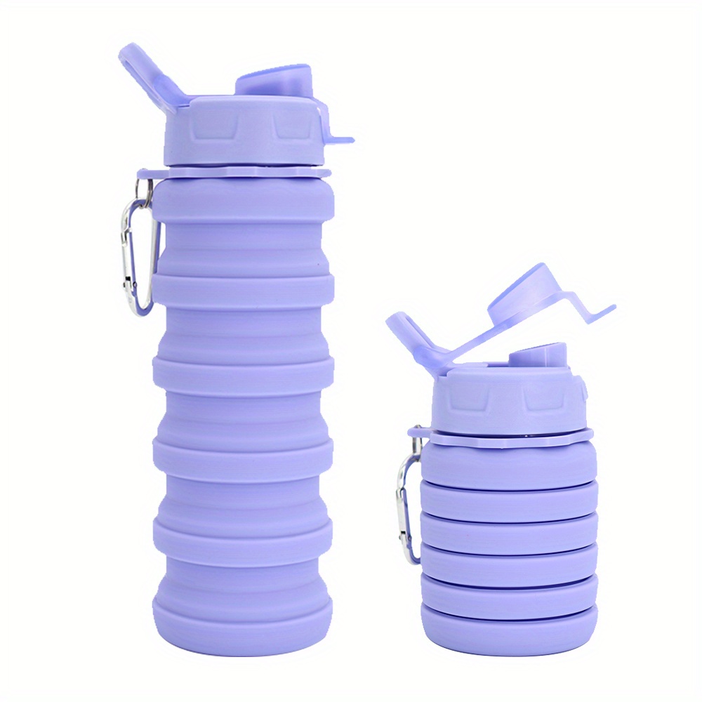 Paquete de 2 botellas de agua plegables de silicona con mosquetón, botella  de agua expandible sin BPA de 16.9 fl oz, a prueba de fugas, botella de