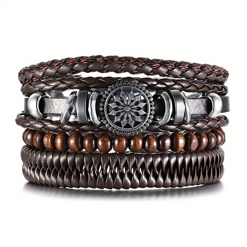4pcs Vintage Leather Braided DIY Bracelet Set