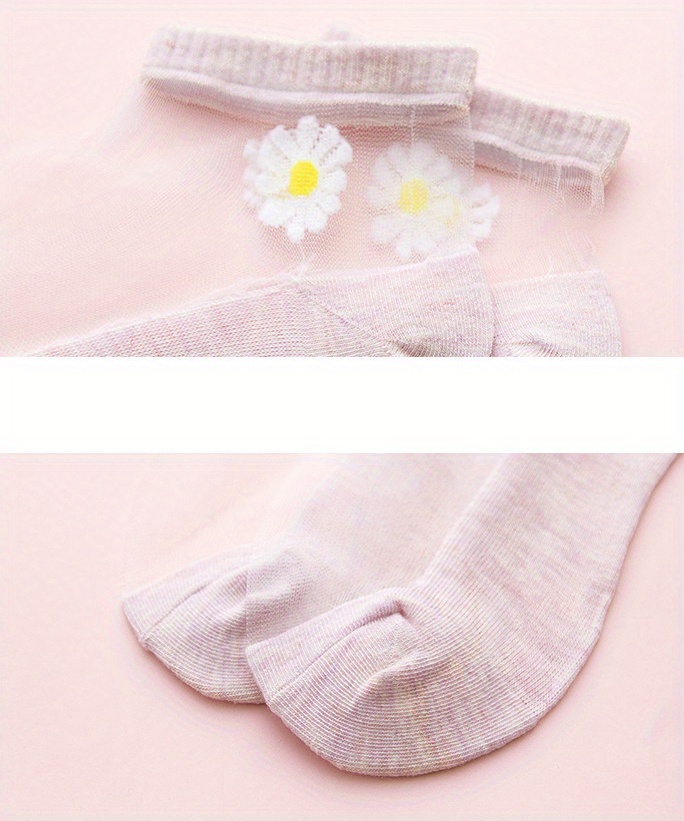 Calcetines cortos de malla para mujer, casuales, lindos, 5 piezas,  transpirables, con margaritas, calcetines pequeños de empalme, calcetines  hasta la