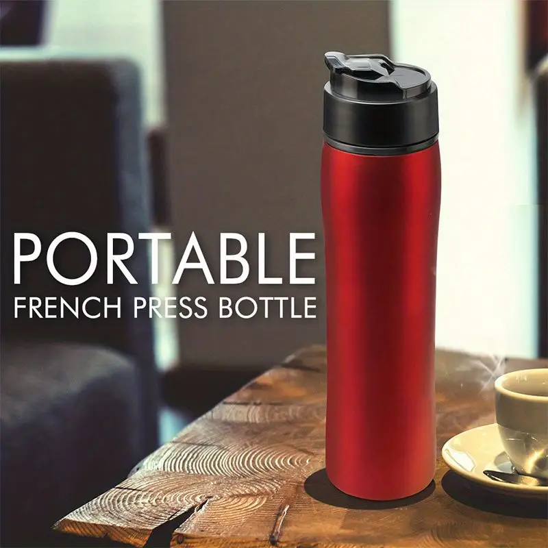 1pc 12oz stainless steel french press travel mug portable french press coffee maker for home office or camping no leak coffee or tea press travel press stainless steel travel coffee and tea press 12 ounce coffee tools coffee accessories details 0