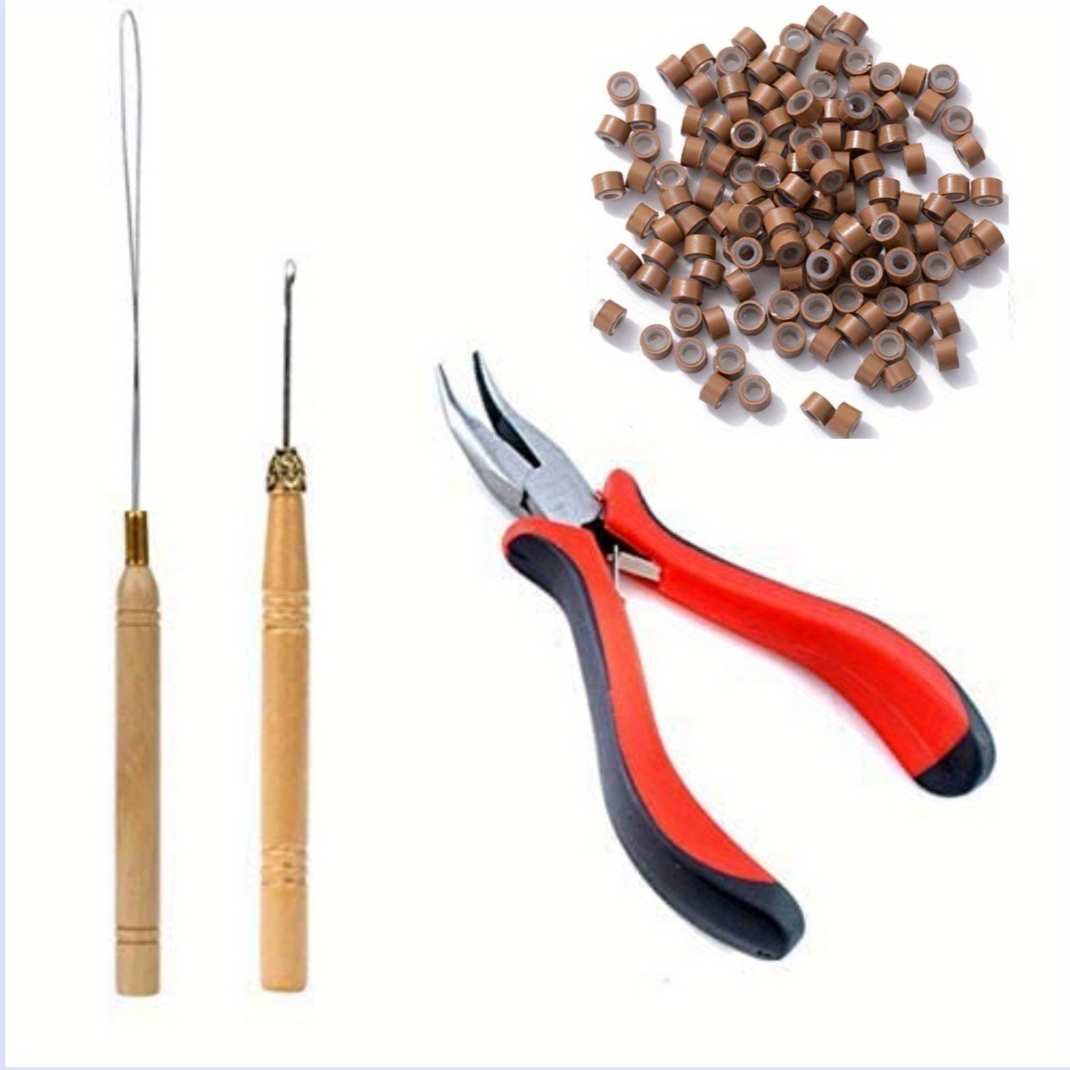 Hair Extension Kit Pliers Pulling Hook Bead Device Tool Kits And 1500  Pieces Silicone Lined Micro Rings (black, Blonde And Brown Beads) - Jxlgv