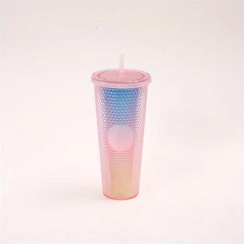 Vaso Plástico Doble Capa 24OZ/700ml con Tapa y Pajita (Rosa