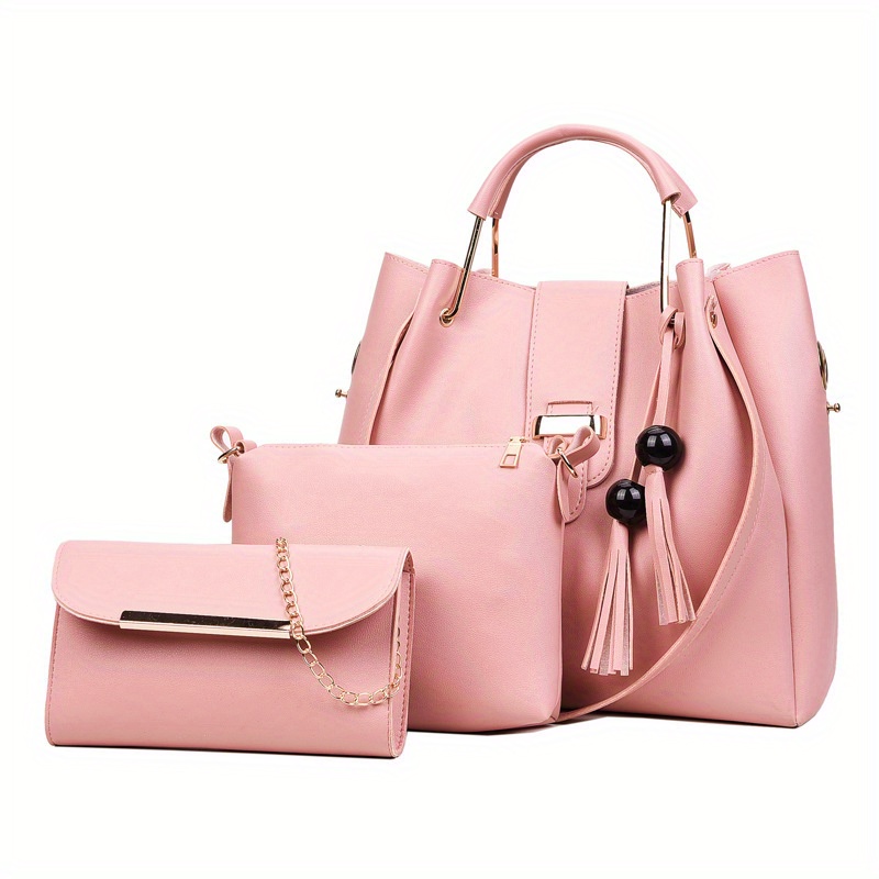 Tassel Decor Casual Bag Sets Solid Detachable Strap Three Pieces Bag Sets