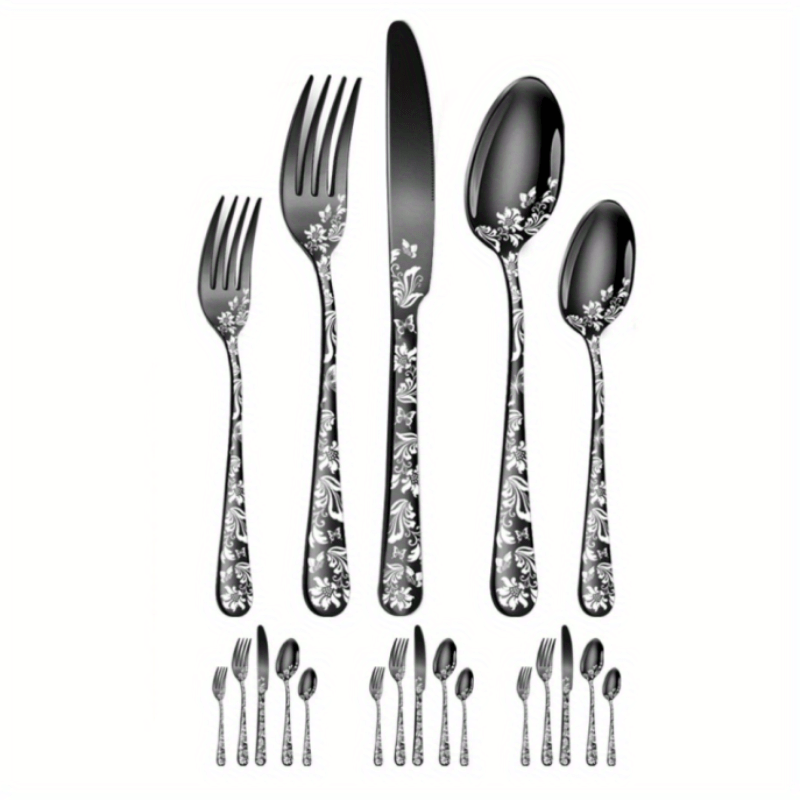 PHILIPALA 20 Pcs Mirror Black Silverware Set