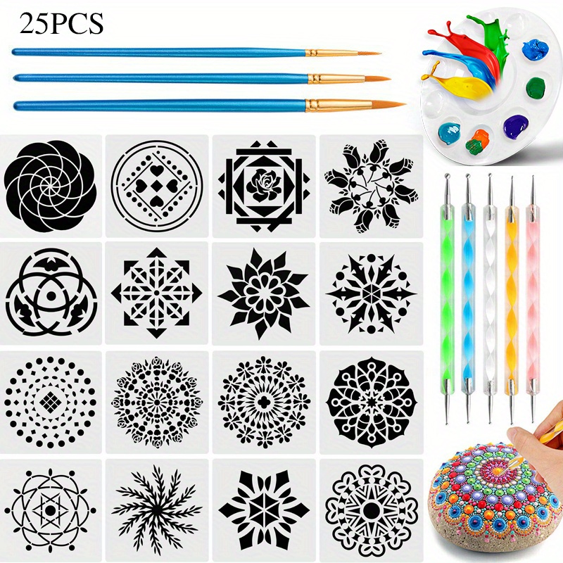 25PCS Mandala Dotting Tools for Rock Painting Kit Dot Art Rock Pen Paint  Stencil