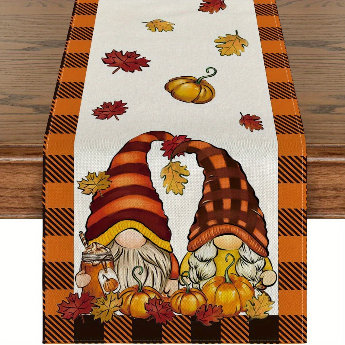 TEMU 1pc,fall Gnomes Pumpkins Sunflower Thanksgiving Table Runner, Seasonal Harvest Vintage Kitchen Dining Table Decoration For Indoor Outdoor Home