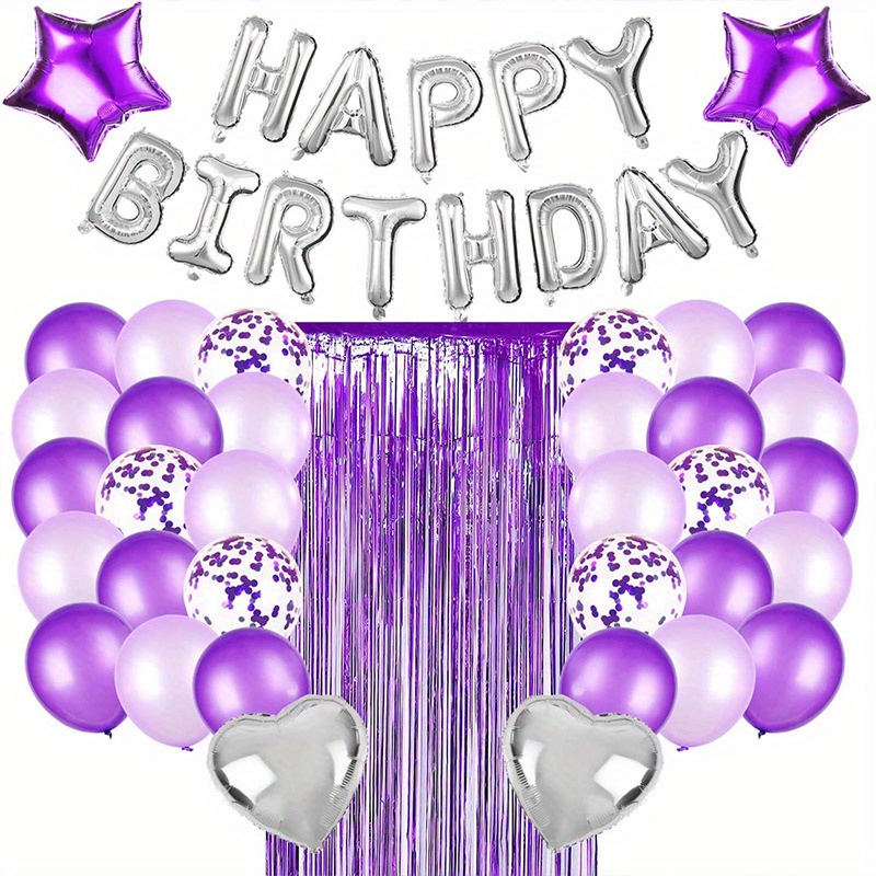 Argent Violet Anniversaire Photographie Décors 7x5ft Ballons