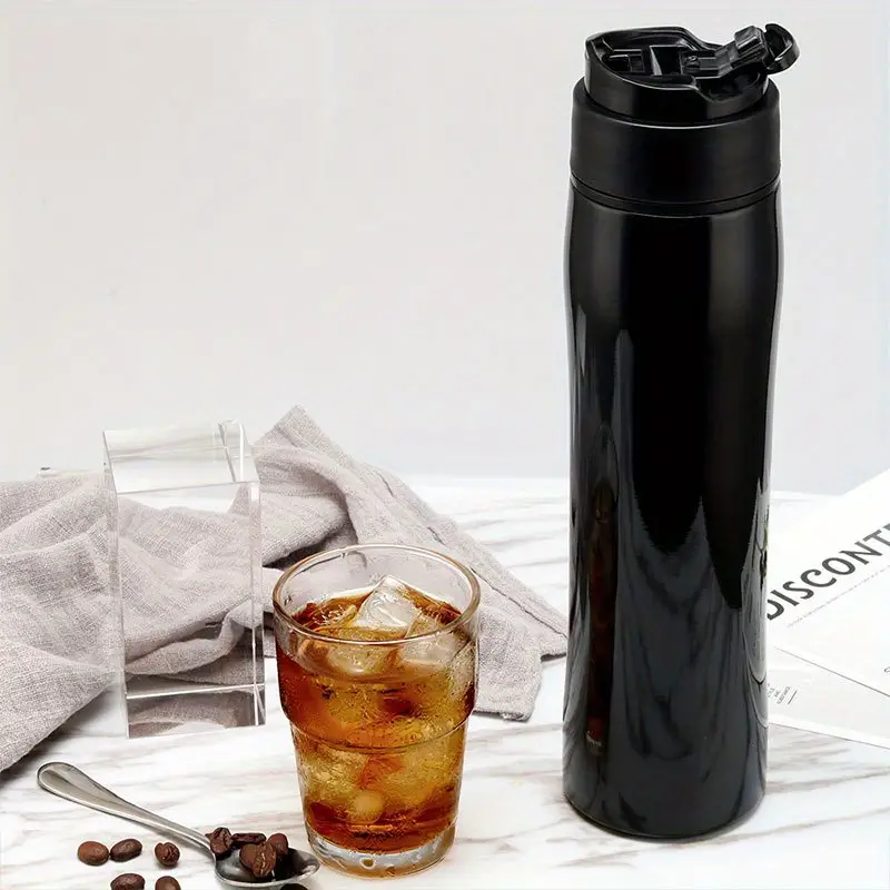 1pc 12oz stainless steel french press travel mug portable french press coffee maker for home office or camping no leak coffee or tea press travel press stainless steel travel coffee and tea press 12 ounce coffee tools coffee accessories details 1