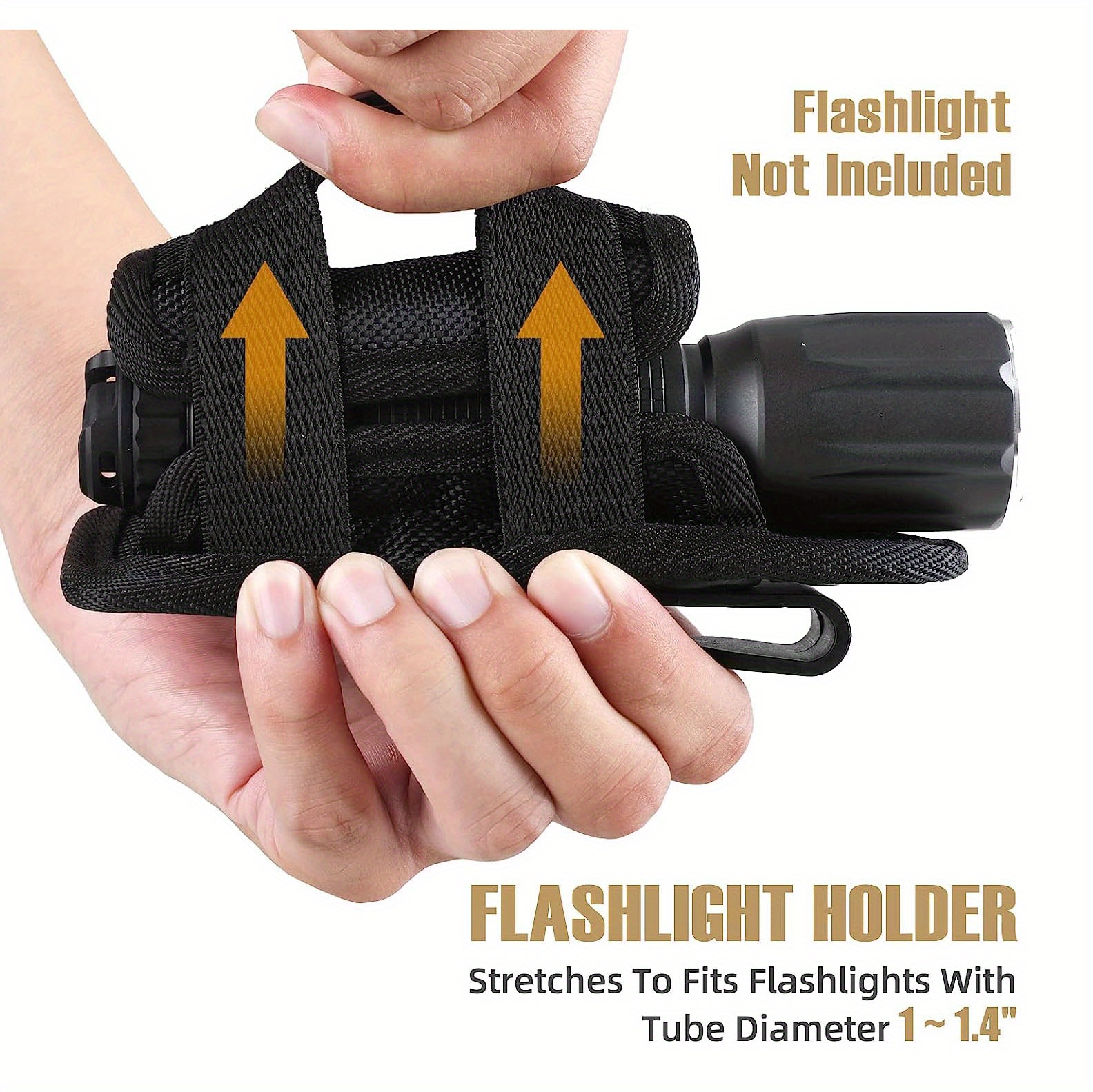 1/2pcs Tactical Flashlight Pouch Holster (with 360° Rotatable Belt Clip), Mobile Flashlight Holder installed on shoulders, thighs, arms, and waist.