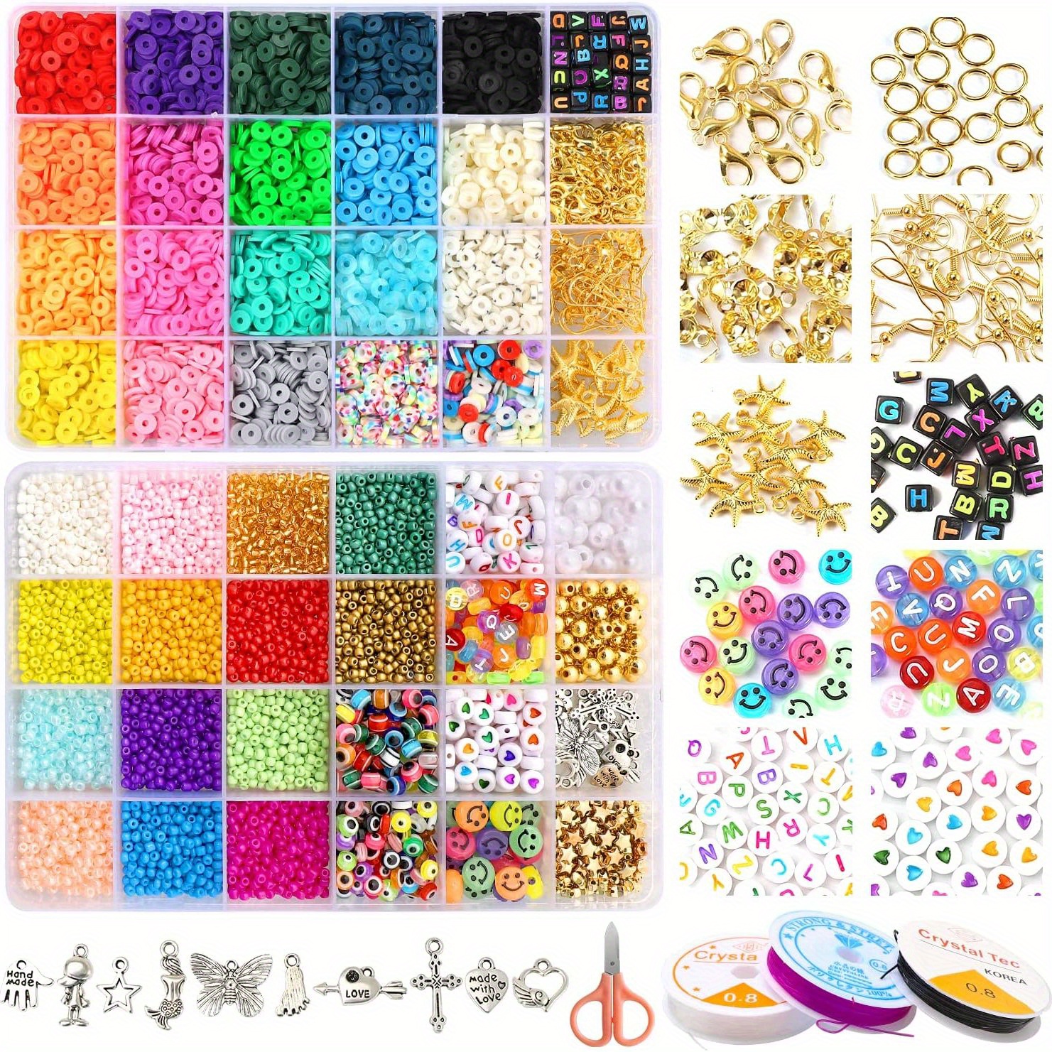 35000pcs 2mm 12/0 Seed Beads Craft Set Bracelets Necklace Ring Making Kits  Glass Seed Letter Alphabet Beads Charms Pendants DIY Art Kit for Girls