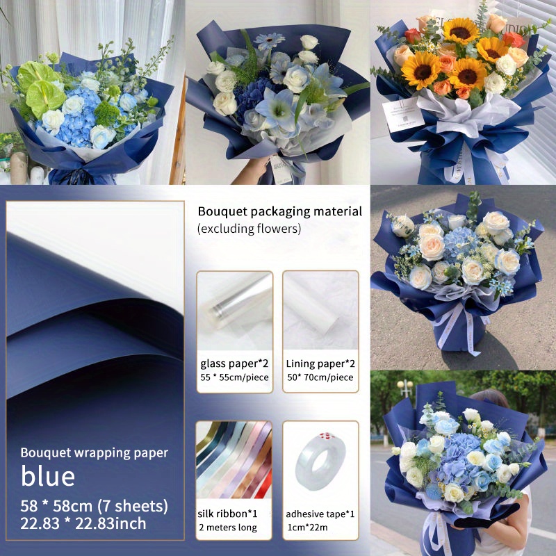 Waterproof Floral Wrapping Paper Sheets, Glass Paper, Silk Ribbon, And  Adhesive Tape - Perfect For Bouquets, Gifts, And Diy Projects - Ideal For  Mother's Day, Parties, And Diy Gift Packaging - Temu Japan