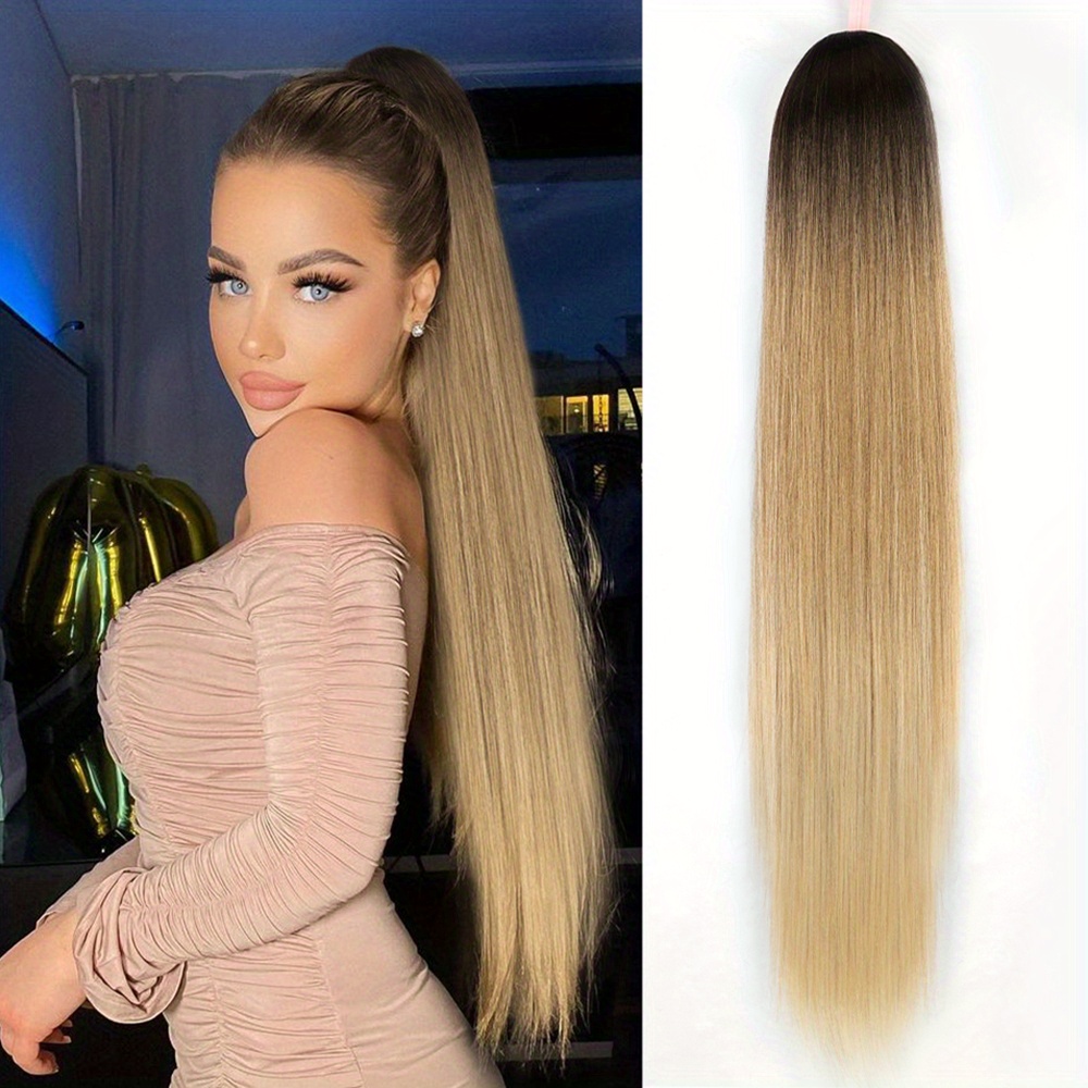 30 Inch Extra Long Straight Drawstring Clip In Ponytail Synthetic