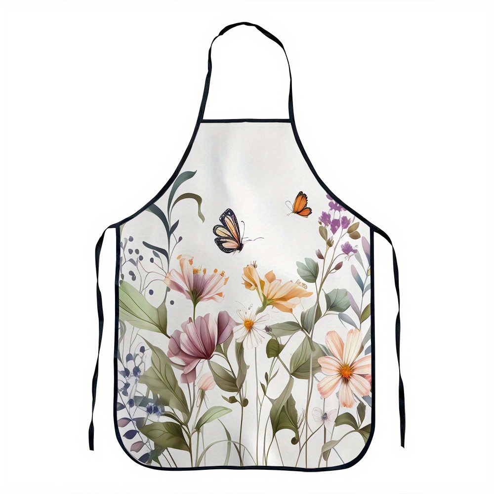 Polyester Aprons, Waterproof Flowers Birds Print Kitchen Apron For