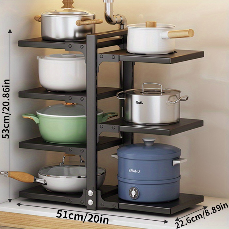  Kswoicykley Organizador de ollas y sartenes para almacenamiento  en gabinetes, estante ajustable de 8 niveles resistente para organización  de cocina, tapa de olla y soporte para sartenes, estante organizador de  gabinete