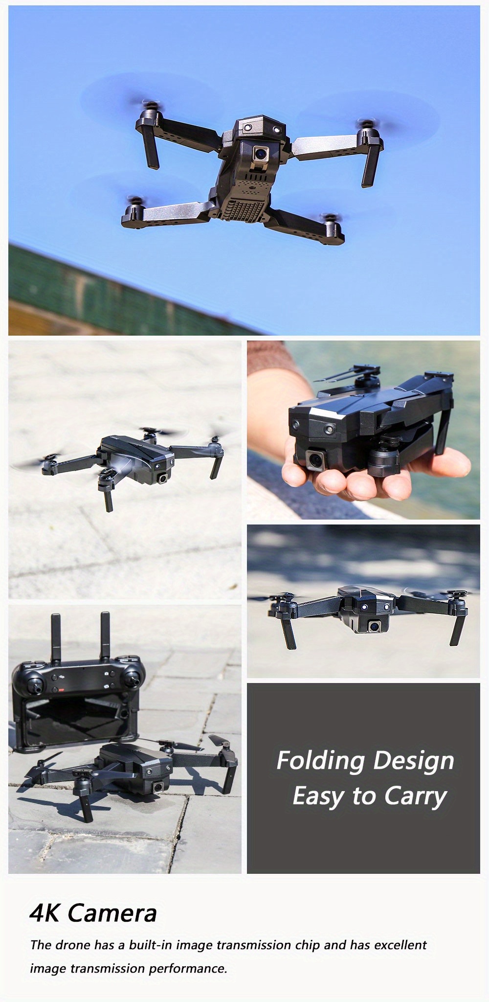 outdoor drone with hd dual camera for aerial photography steady altitude hovering optical flow position 360 surround flying trajectory flying folding design details 3