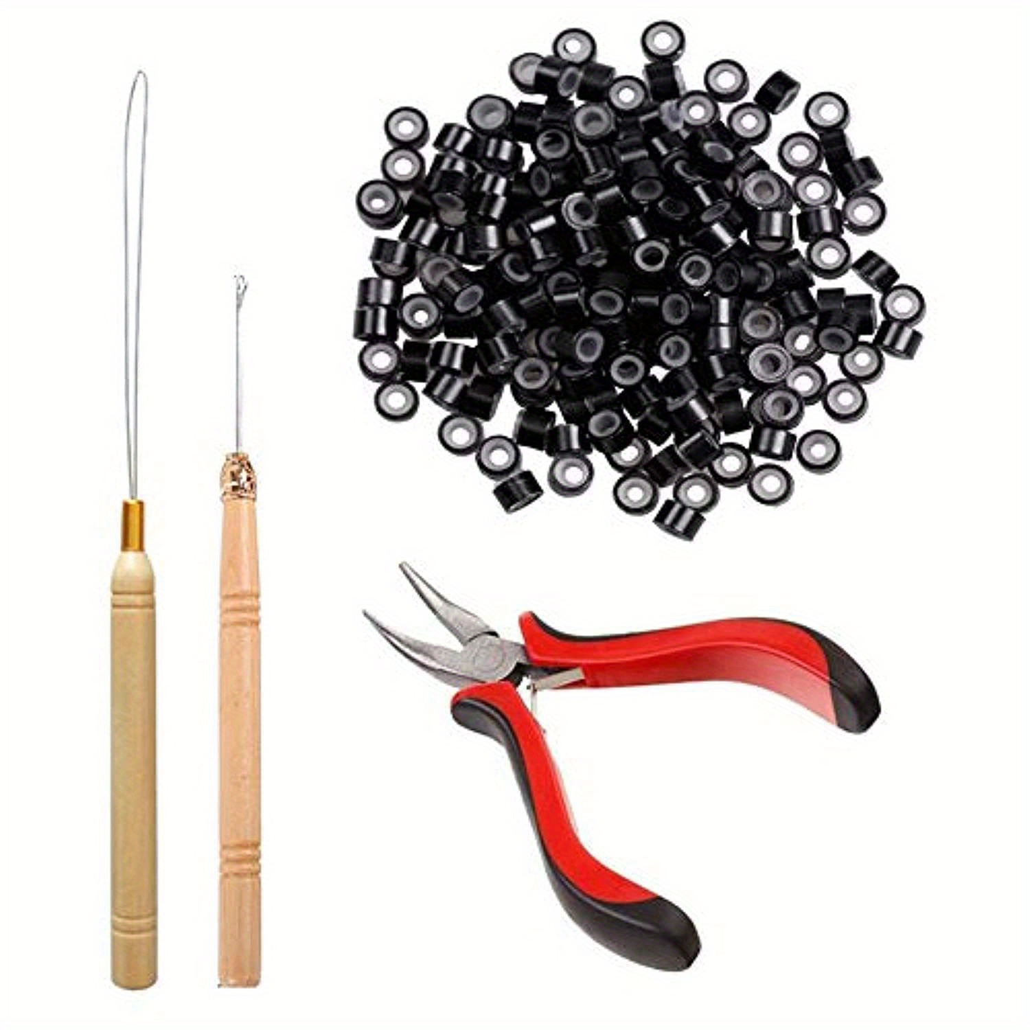 Amesun 1000Pcs Nano Ring Beads with Stick Hair Extension's Remove Plier and  Pulling Needle Hook Ring Beads Device Tool Kit