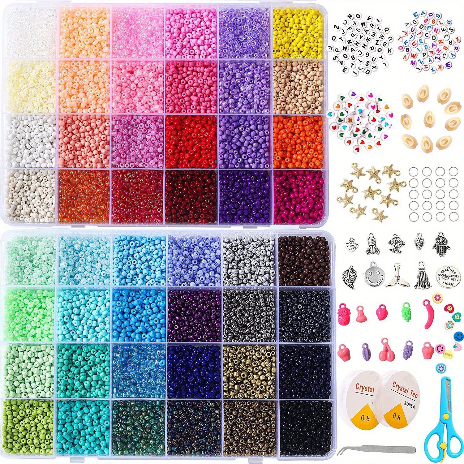 8600 Pcs 4mm 6/0 48 Colors Glass Seed Beads, Charms Bracelet Jewelry Making Beads Kit Gifts Small Craft Glass Beads with Beading Elastic String for