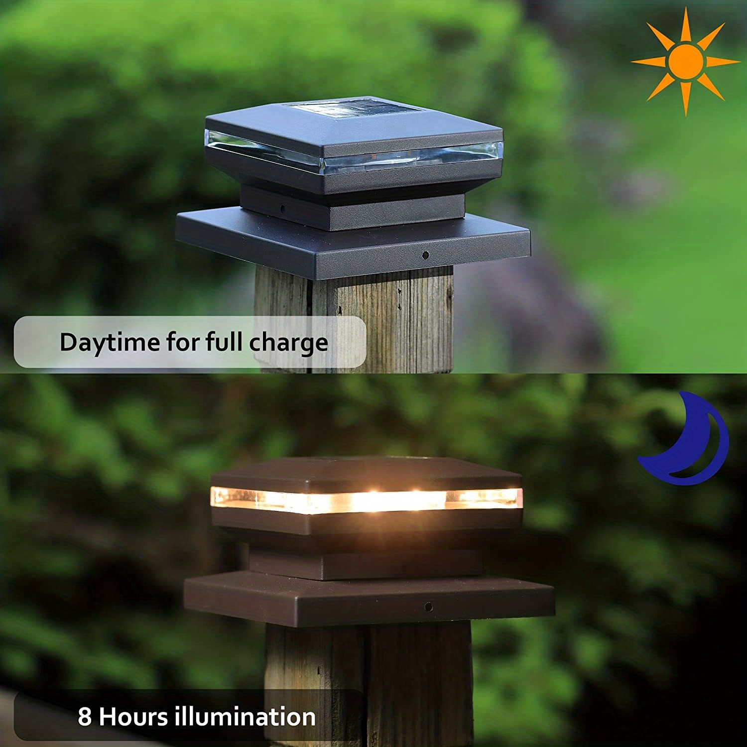 Solar Post Lights, Outdoor Decorative Post Cap Light, Solar Powered Black  Shell Caps, High Brightness Warm White Smd Led Lighting For Fence Deck  Patio, Fit 4x4, 5x5 Or 6x6 Wooden Post