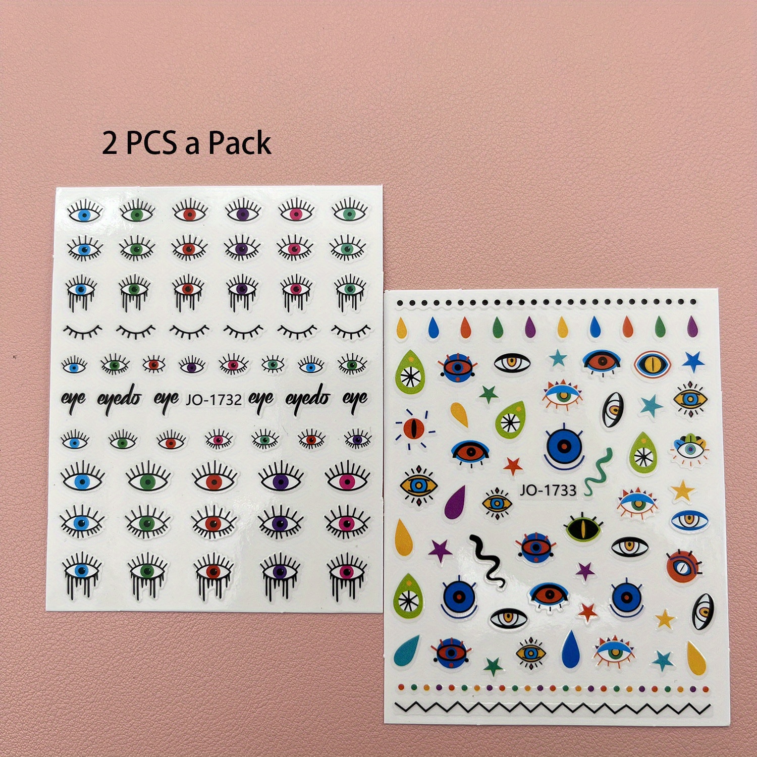 2pcs Evil Eye Nail Art Stickers 3D Self Adhesive Nail Decals for Manicure