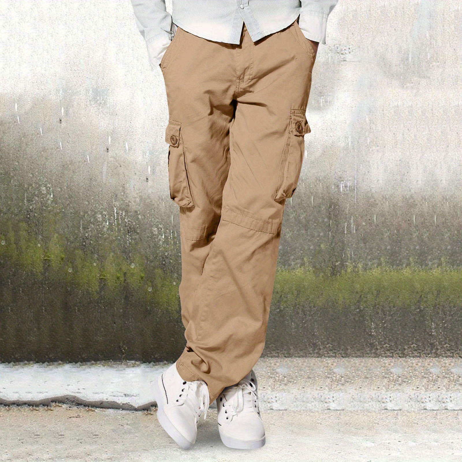 Classic Design Multi Pocket Cargo Pants, Men's Casual Solid Color Cargo