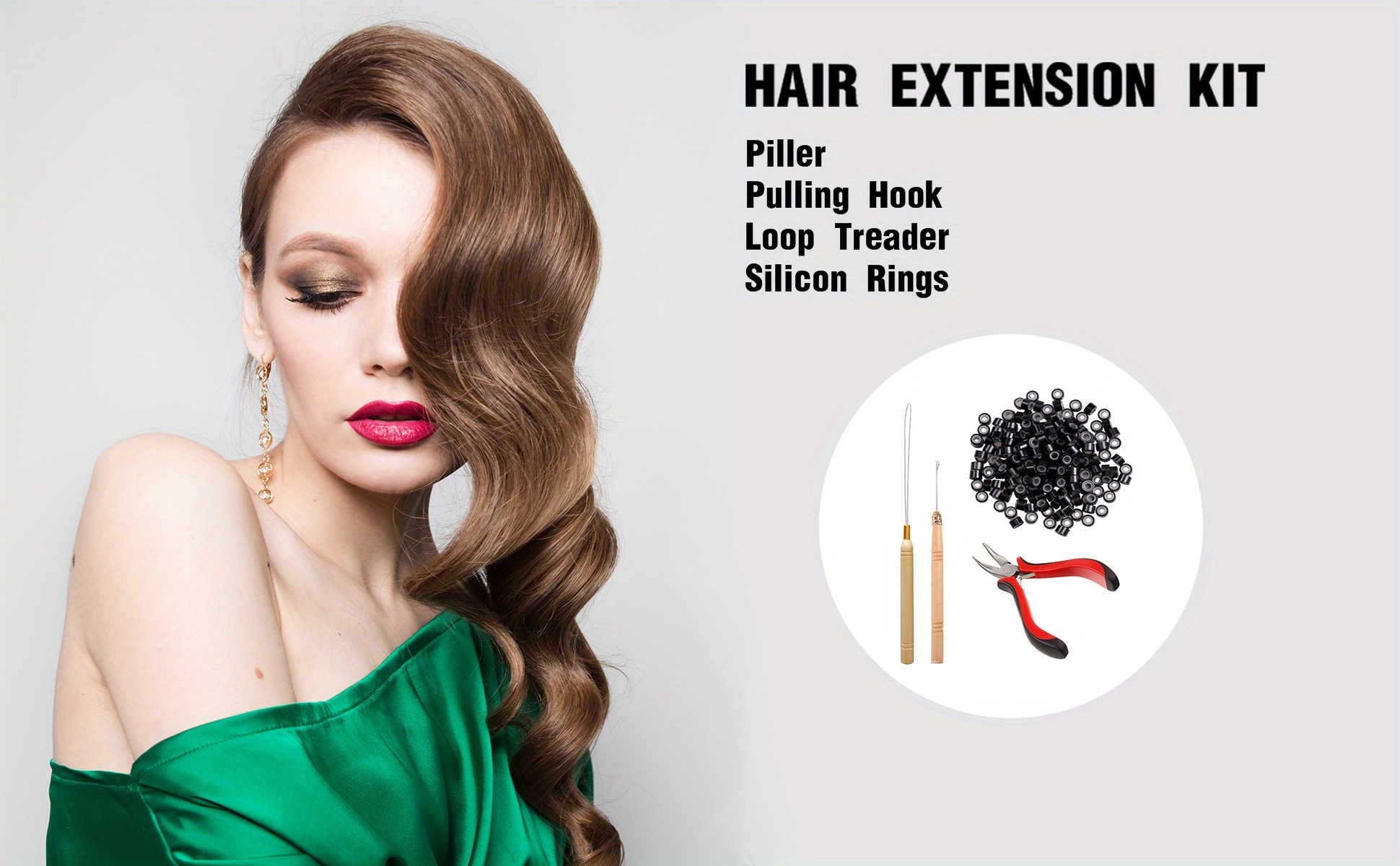 Beauty Headquarters Hair Extension Remove Pliers + Pulling Hook + Bead Device Tool Kits + 500pcs Micro Rings (Dark Brown Beads)