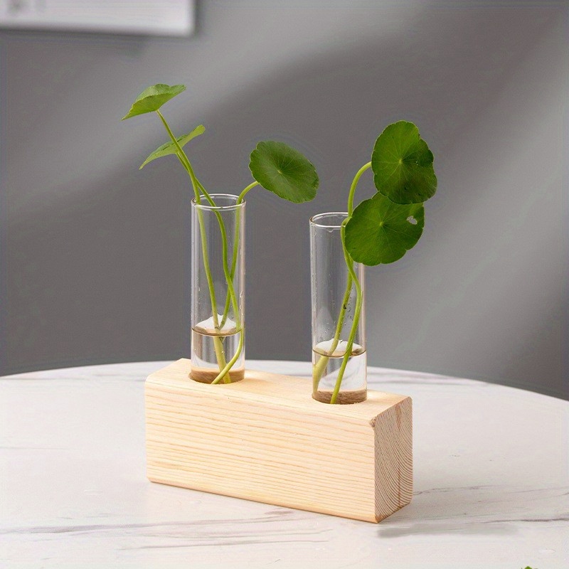 1pc Tube Vase With Wooden Frame Perfect Home Decor For Hydroponic Plant