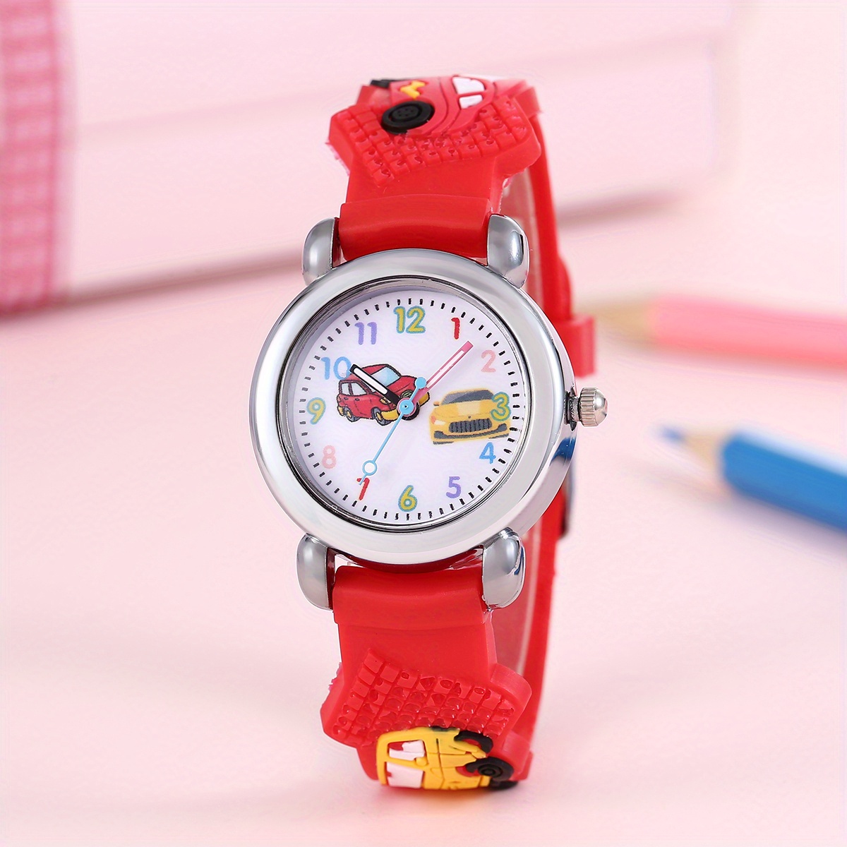 Boys' & Girls' Colorful Cartoon Car & Superhero Design Quartz Watch - Pvc Strap, Non-waterproof, Battery-powered, Perfect For School