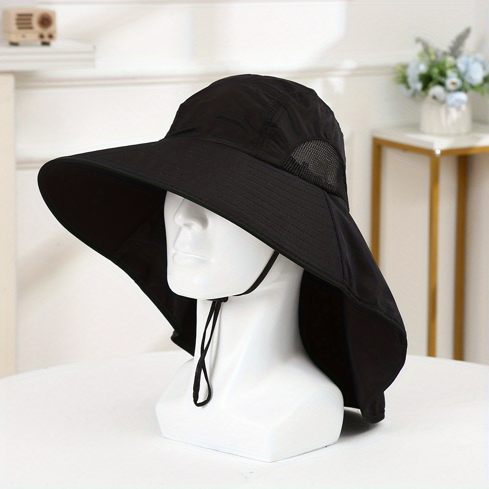 Women's Mesh Drawstring Decor Buckle Hat Wide Brim Uv - Temu Canada