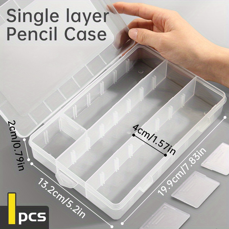 WUWEOT 9 Pack Large Pencil Box, Stackable Clear Plastic Pencil Case,  Painting Brush Storage Box with Snap-Tight Lid, Office Supplies Organizer