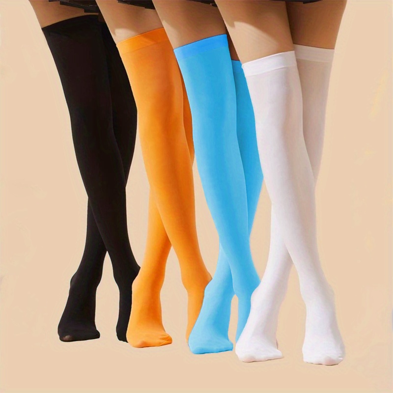 Solid Thigh High Stockings Comfy Breathable Knee Socks - Temu
