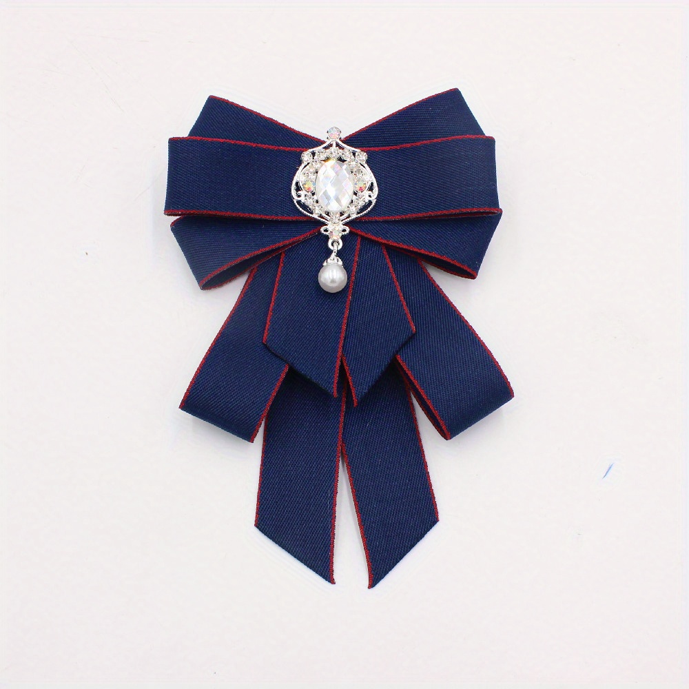 blue ribbon brooch pin for women dress Rhinestone Christmas brooch pin set  Bow Tie for men women wedding Party Bow Tie PreTied Bow Collar Brooch Pin