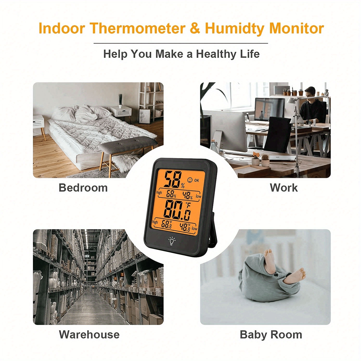 1pc indoor thermometer digital hygrometer room thermometer humidity monitor with backlight thermometer for room temperature room indoor thermometer humidity meter temperature humidity monitor battery not included details 8