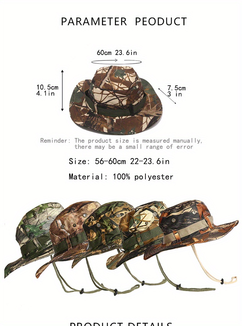 Kango Boys Camouflage Bucket Hat Army Green Sun Protection Fishing Hat Wide Brim Boonie Hat Chin Strap For Kids