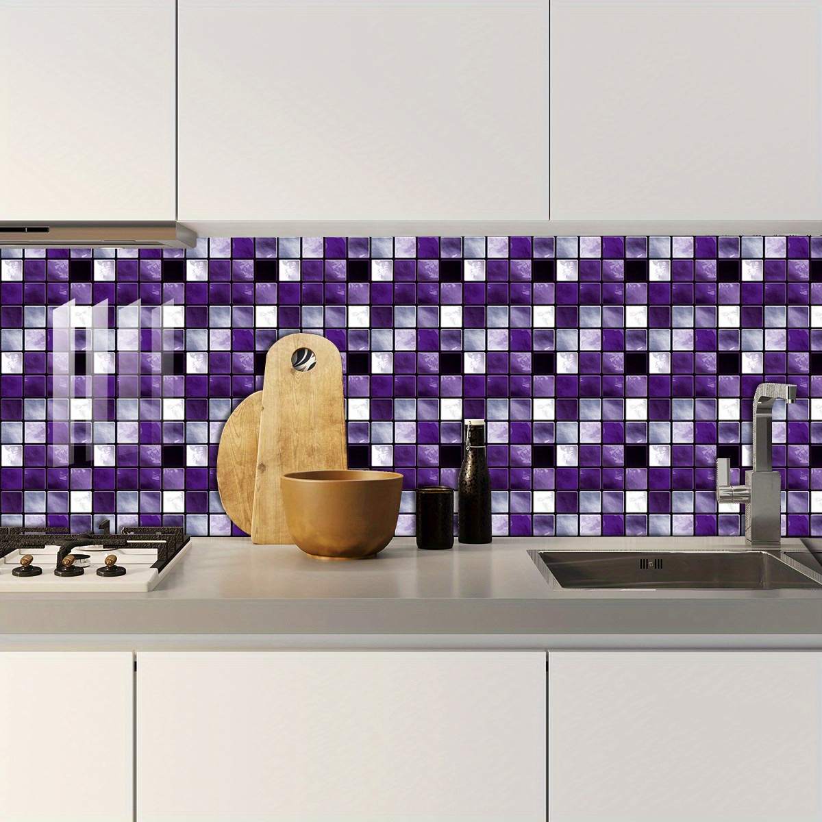 Dark Purple 3d Mosaic Wall Tile Stickers Diy Self Adhesive - Temu