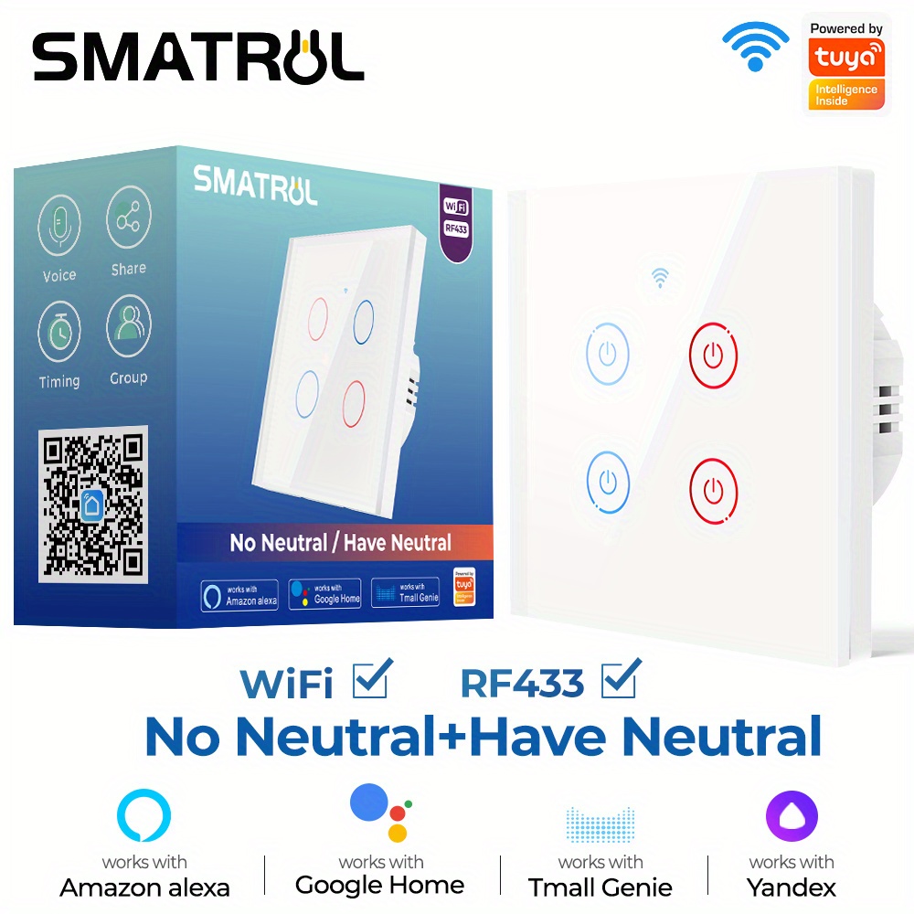 Switch Module 1/2/3/ 4gang/ Way 110V-240V Tuya/Smart Things Hub