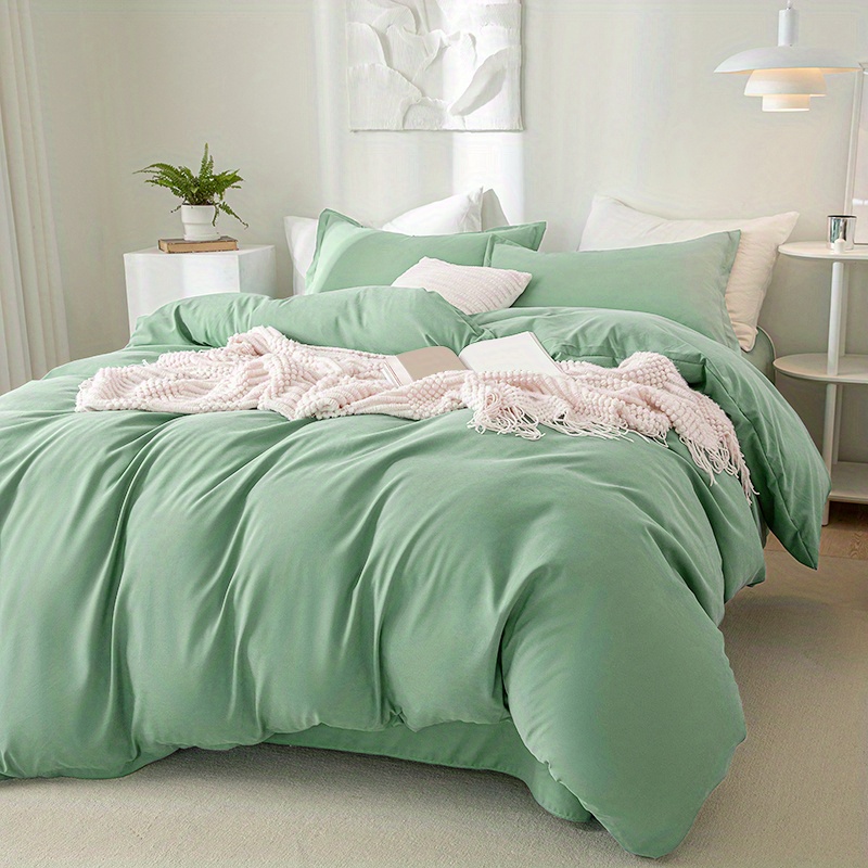 Sage Green Duvet Cover Set Solid Color Aesthetic Duvet Cover - Temu