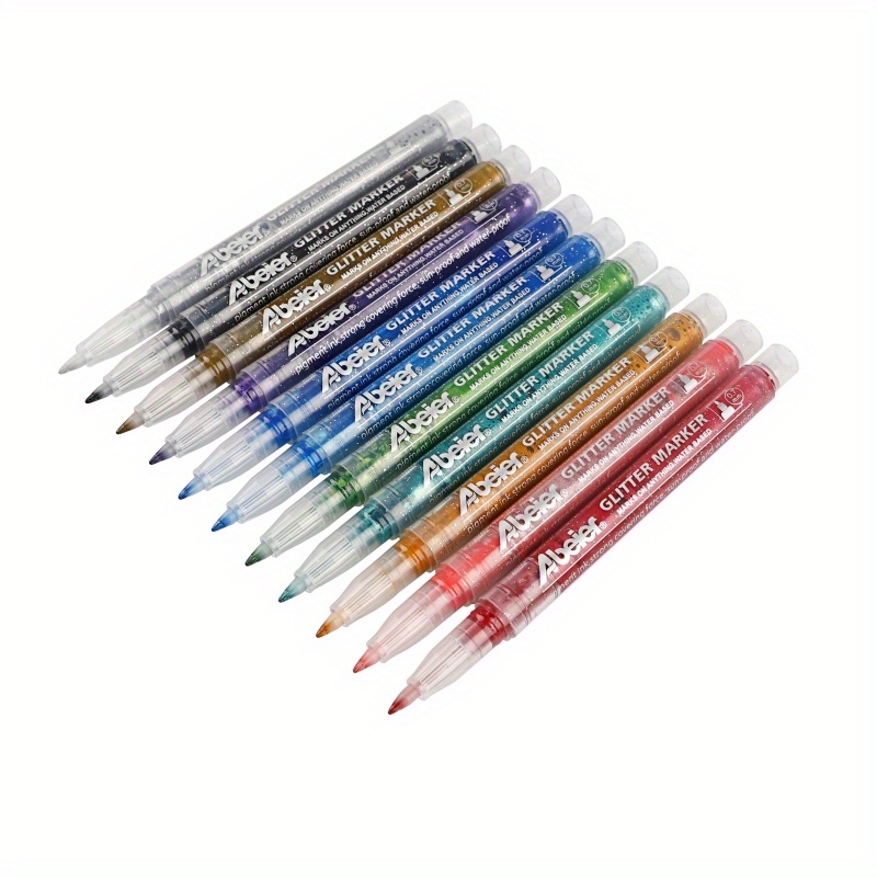 Glitter Paint Pens, Water-Based Acrylic Ink Markers, 12 Glitter Colors,  Fine Point Tip, Paint for Greeting Card, Wood, Fabric, Rock Painting