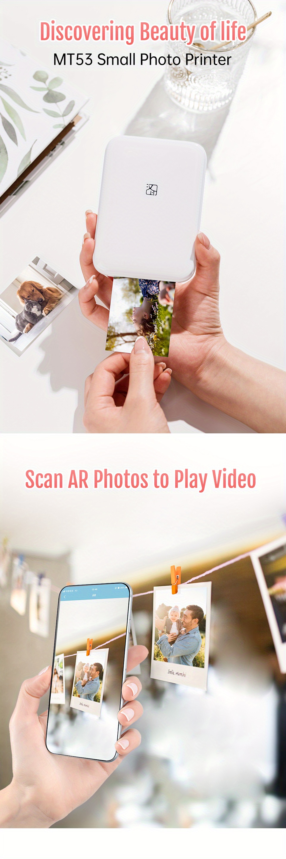Mini imprimante photo et vidéo AR sans fil, imprimante photo