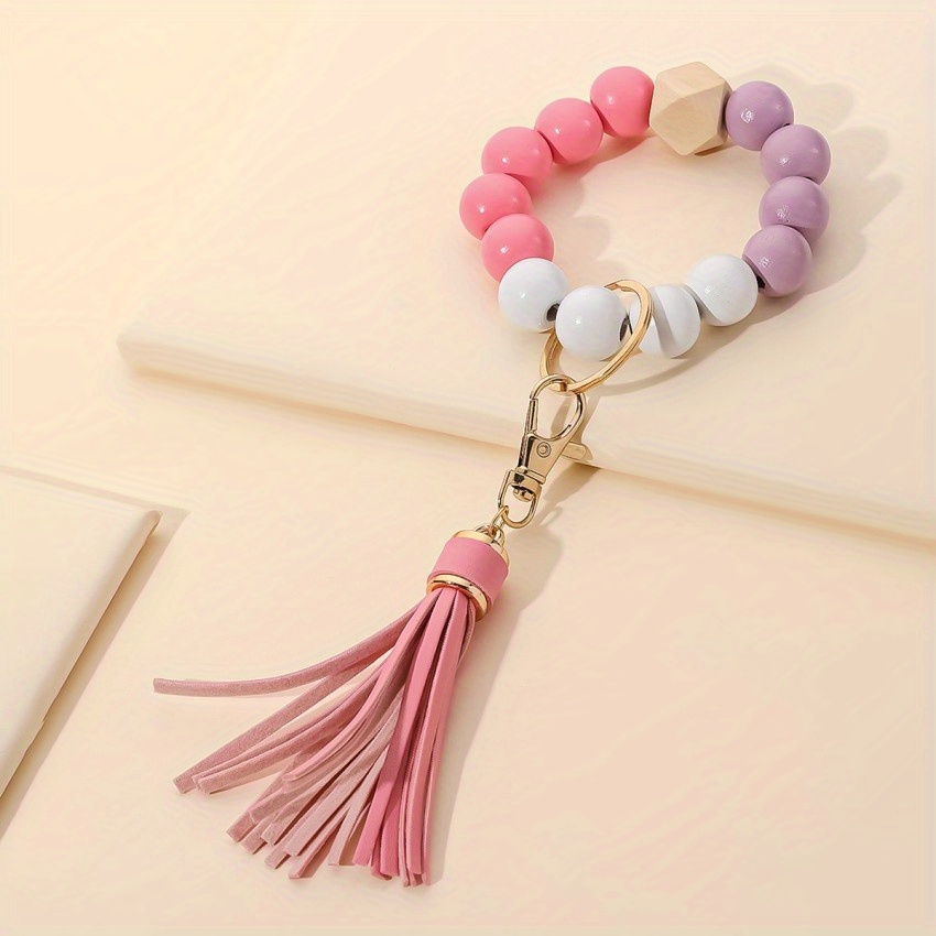 tassel wood beads silicone beads hand string diy key ring - Temu Canada