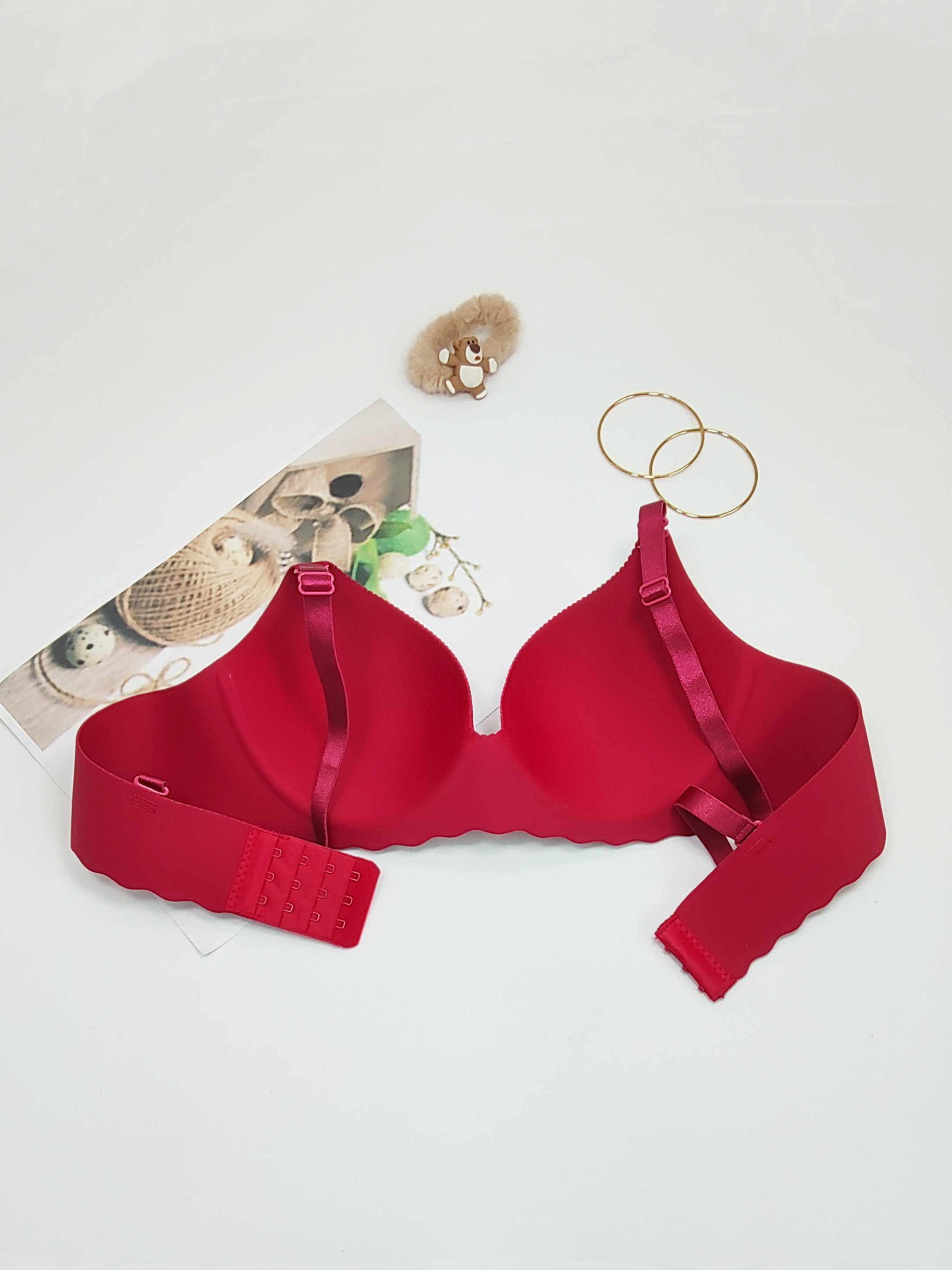 Solid Push Up Bras, Romantic Scallop Trim Everyday Tshirt Bra, Women's