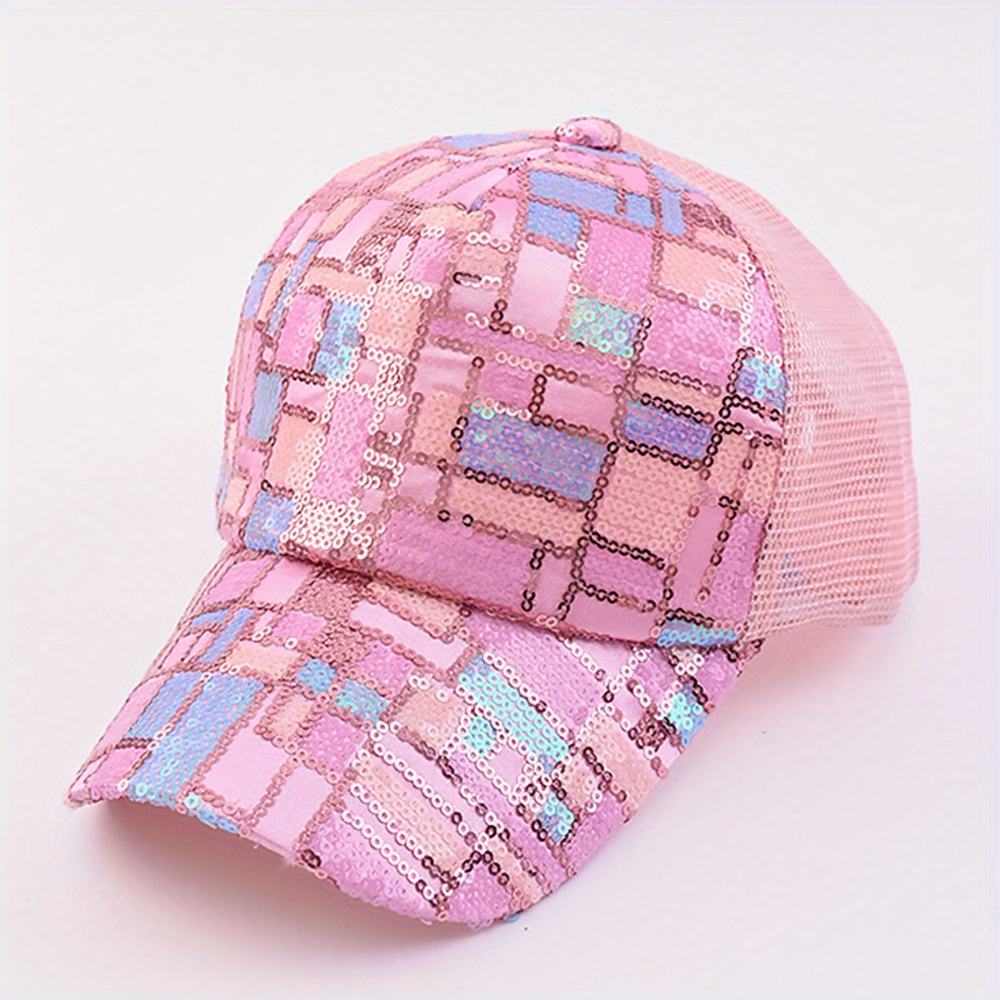 Sequin Plaid Y2K Trucker Hat Mesh Baseball Cap Unisex Hip Hop Dad Hats
