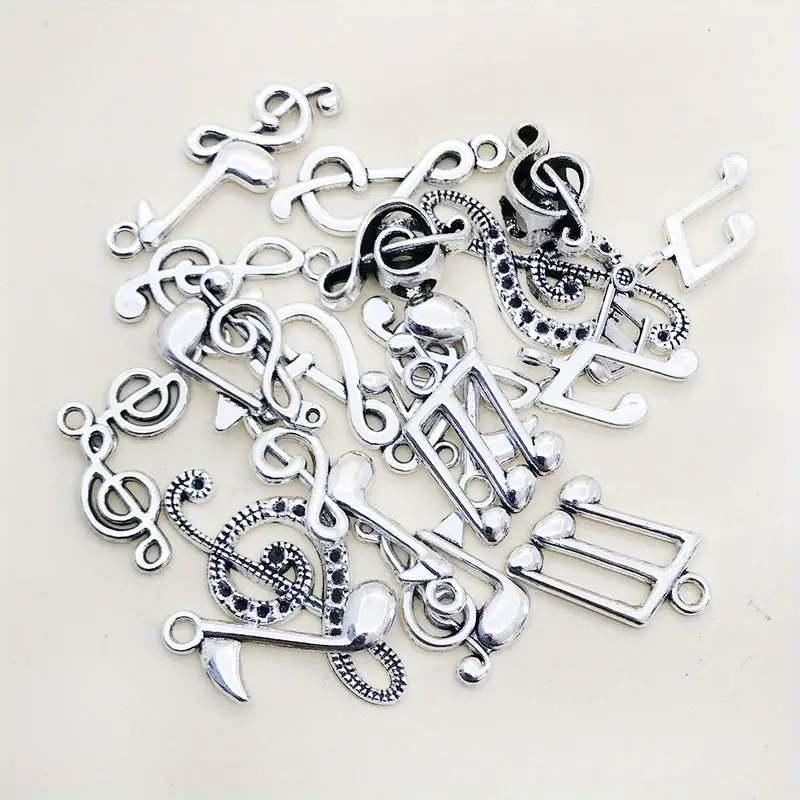 Randomly Mix 20pcs Antique Silver Music Notation Notes Charms Pendants for Jewelry, Jewels Making Findings Crafting Accessory for DIY Necklace