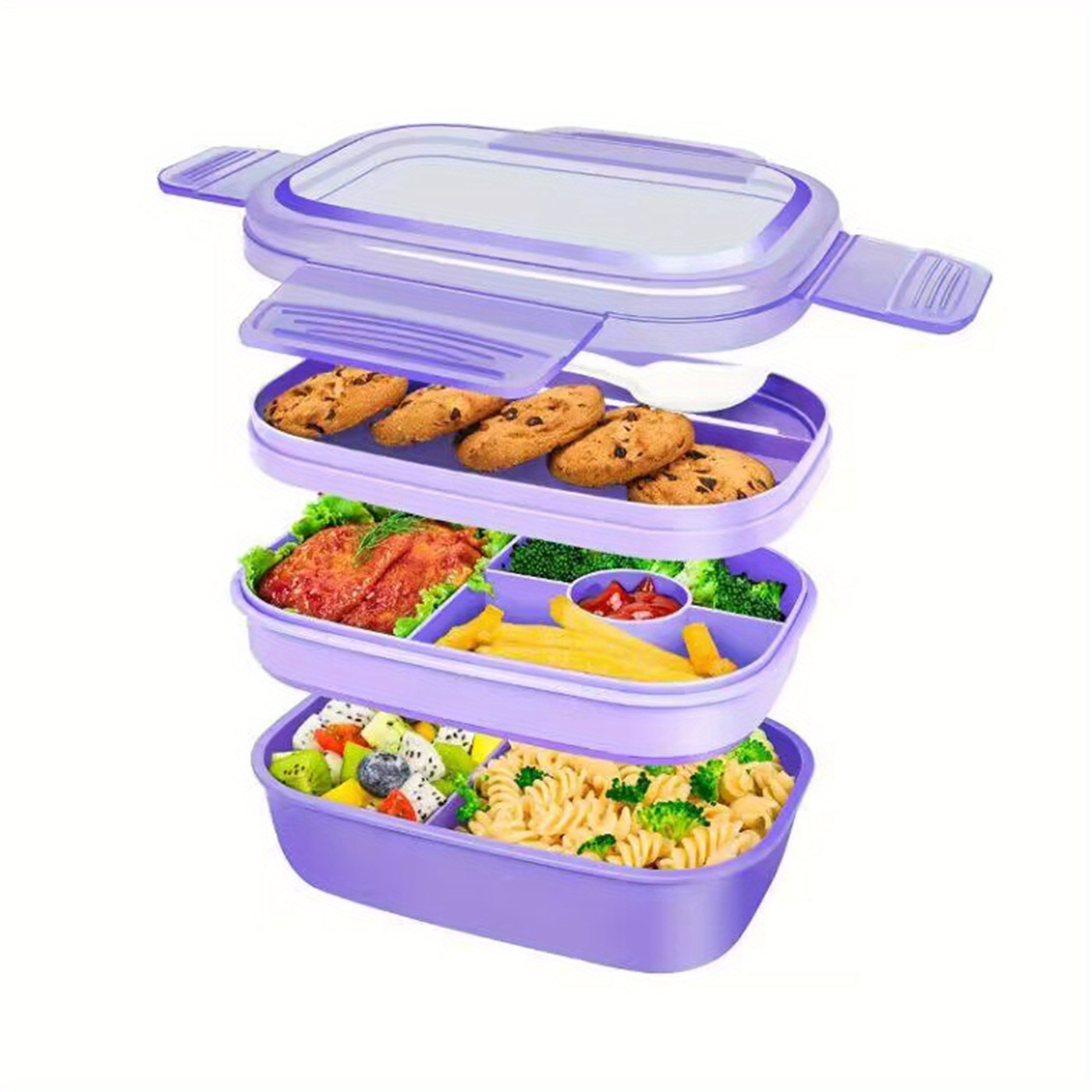 Stackable Bento Box Adult Lunch Box 2 Layers All-in-One Lunch Containers  with Multiple Compartments for Adults & Kids, 2000ml Large Capacity  Built-in Utensil Set & BPA Fre