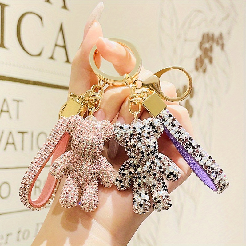 Cartoon Rhinestone Jeweled Bear Keychain Car Wallet Bag Key Ring