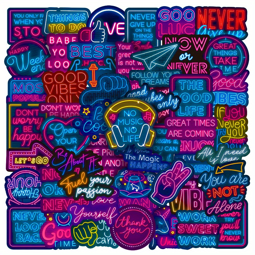50 Unique Neon Light Inspirational Text Graffiti Stickers Temu Canada