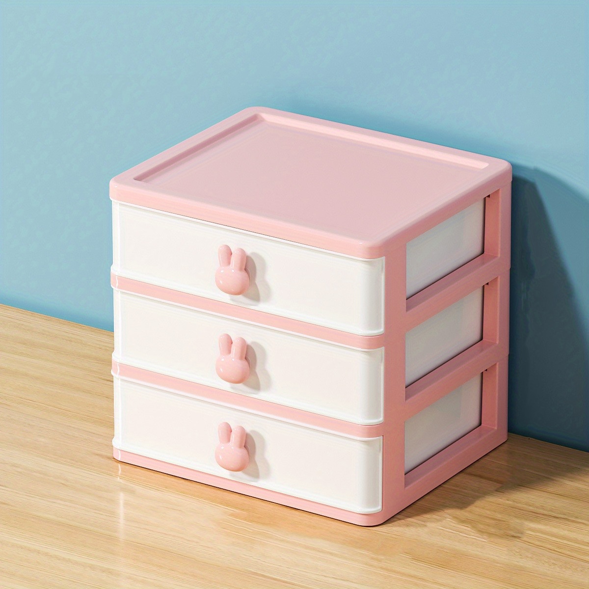 Pink Desktop Drawer Organizer Mini Set of 2 Tier Plastic Clear